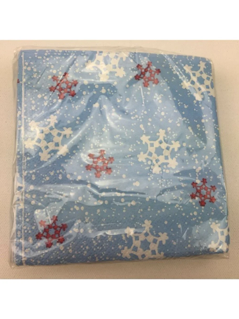 Beverage Napkins Mini Seasonal Party Blue Snowflakes Red White 60 Count